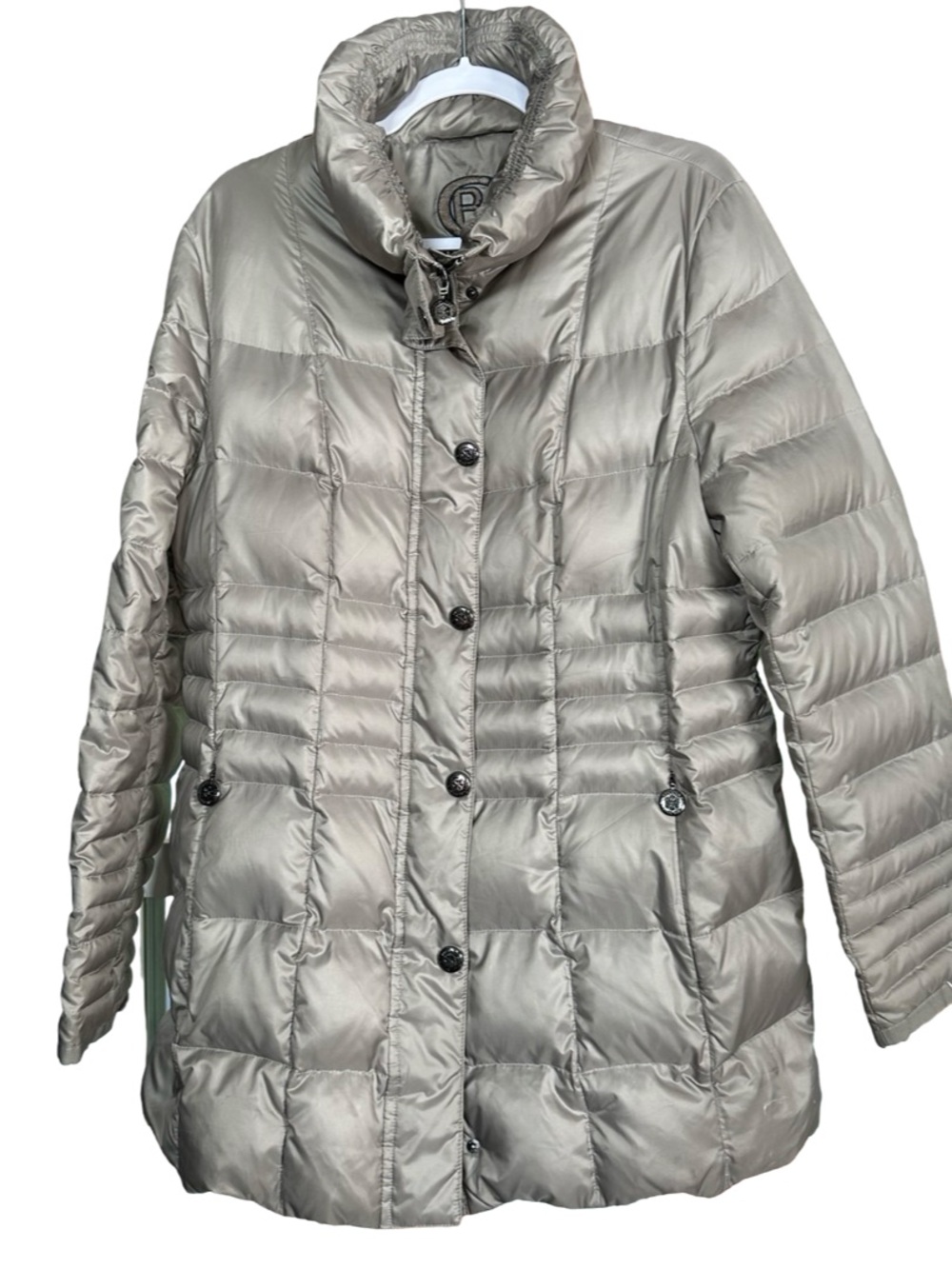 Gil Bret Silver Down Puffer Coat Jacket Women’s 14 EU 46 Metallic Mid Length